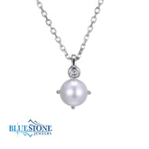 Silver Pearl & Diamond Necklace- June Birthstone